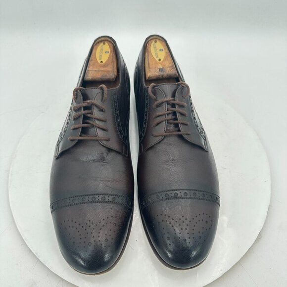 Gucci Men UK 8.5 US 9.5 Dark Brown Leather Wingtip Cap Toe Lace Up Derby Shoes - Picture 1 of 11